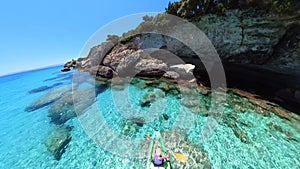 Drone view of people kayaking in Corsica