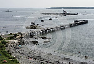 Drone view of the Pier at fort foster in kittery Maine USA photo