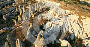 Drone view of rocky formations in Cappadocia