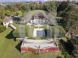 Drone view at the roman foundation villa of Augst in Switzerland