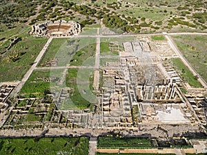 Drone view at roman town of Baelo Claudia at Bolonia in Spain