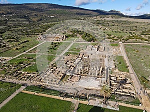 Drone view at roman town of Baelo Claudia at Bolonia in Spain