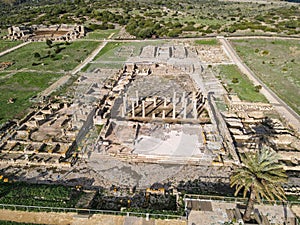 Drone view at roman town of Baelo Claudia at Bolonia in Spain