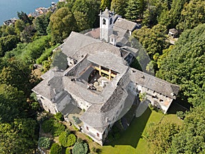 Drone view at the sacred mount Orta in Italy