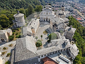 Drone view at the sacred mount of Varallo in Italy