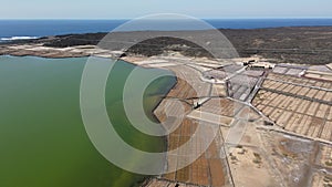 Drone view at the salt mine of Janubio on Canary island in Lanzarote, Spain