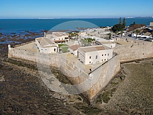 Drone view at Santa Catalina castle in Cadiz, Spain