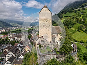 Drone view at Sargans castle on Sargans in Switzerland