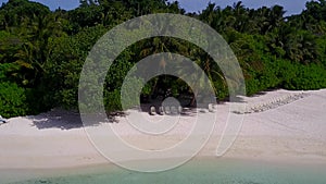 Drone view sky of luxury seashore beach trip by blue green sea with white sand background