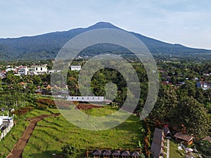 The drone view of slamet mountain in banyumas regency photo