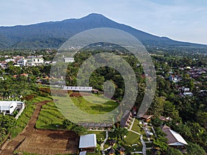 The drone view of slamet mountain in banyumas regency photo
