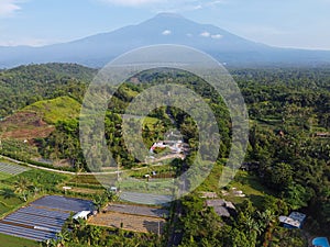 The drone view of slamet mountain in banyumas regency photo