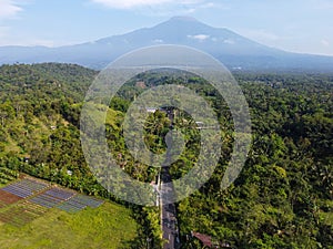 The drone view of slamet mountain in banyumas regency photo