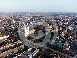 Drone view of Sombor town, square and architecture, Vojvodina region of Serbia, Europe.