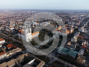 Drone view of Sombor town, square and architecture, Vojvodina region of Serbia, Europe.
