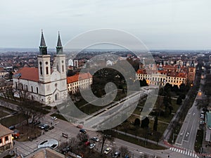 Drone view of Sombor town, square and architecture, Vojvodina region of Serbia, Europe.