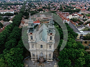 Drone view of the St. Theresa of Avila Cathedral Subotica, Serbia