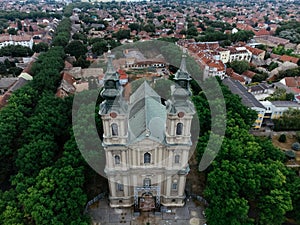 Drone view of the St. Theresa of Avila Cathedral Subotica, Serbia