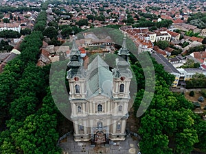 Drone view of the St. Theresa of Avila Cathedral Subotica, Serbia