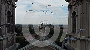 Drone view of the St. Theresa of Avila Cathedral Subotica, Serbia. 4K