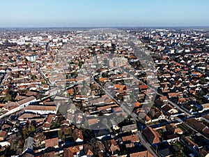 Drone view of Subotica downtown and city hall. Europe, Serbia.