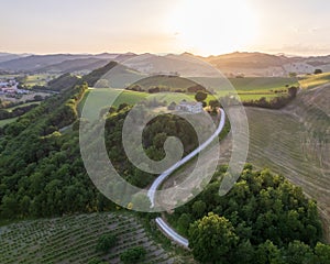 Aerial view of sunset at Marcher region in Italy