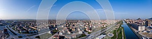 Drone view to the part of Afyon city and AkarÃ§ay river in Turkey during sunset time