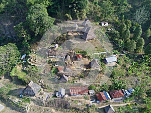 Drone view Traditional houses in the Wologai village in Ende East Nusa Tenggara photo