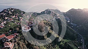 Drone view of tropical picturesque green mountain valley in Madeira