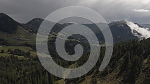 Drone view of a valley in the canton of Obwalden in Switzerland