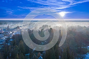 A drone view of the vast, forested plain.