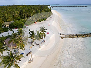 Drone view of Villa Park resort on Ari atoll, Maldives