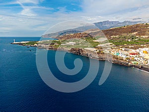 Drone view on volcanic beach in Puerto Naos, La Palma