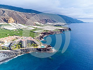 Drone view on volcanic beach in Puerto Naos, La Palma