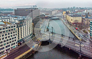 Drone view on Weidendammer bridge , Spreer river and in right upper corner Reichstag photo