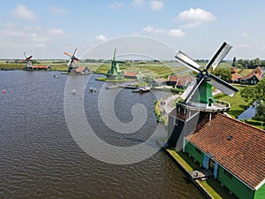 Drone view at the Windmills of Zaanse Schans near Amsterdam on Holland