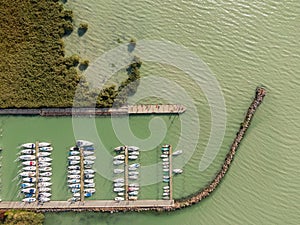 Drone view of yacht harbour in Szigliget