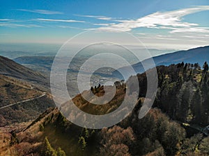 Drone viw of monte cengio area, altopiano di asiago