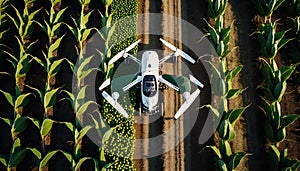 Drone watering corn crop