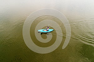 Drone Young Woman in Kayak