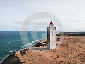 Dronephoto of Rubjerg Knude lighthouse, Denmark.