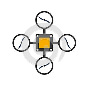 Drones with action camera. Flat design. Drone quadrocopter.