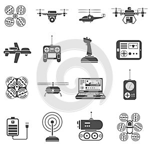 Drones Black White Icons Set