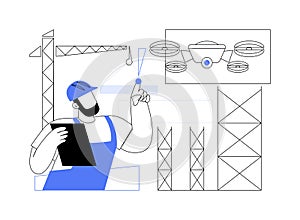 Drones in construction abstract concept vector illustration.