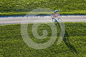 droneview of a cyclist