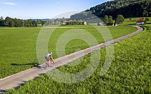 droneview of a cyclist