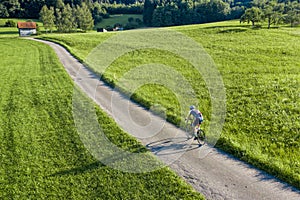 droneview of a cyclist