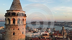 Droneview of Galata Tower at the evening