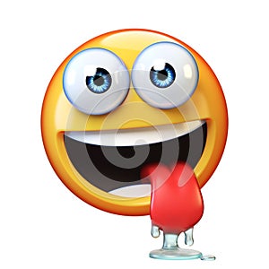 Drooling face emoji, emoticon with watery mouth, 3d rendering photo