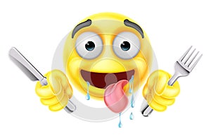 Drooling Hungry Emoticon Knife Fork Cartoon Face photo